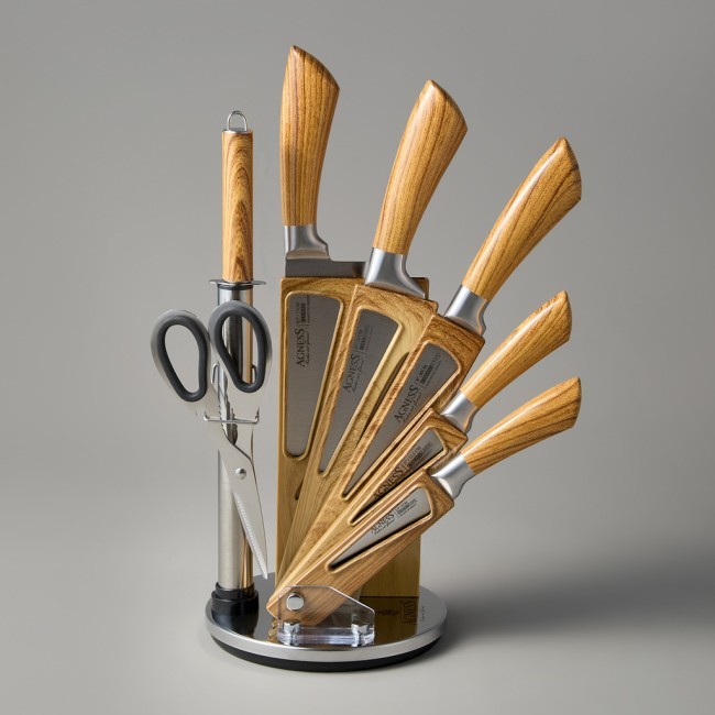 Набор ножей agness с ножницами и мусатом на пластиковой подставке, 8 предметов Agness (911-640) Набор ножей agness с ножницами и мусатом на пластиковой подставке, 8 предметов Agness (911-640)