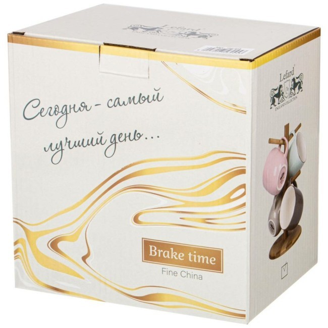 Набор из 4 кружек на деревянной подставке lefard "break time" 310 мл пастель Lefard (756-245)