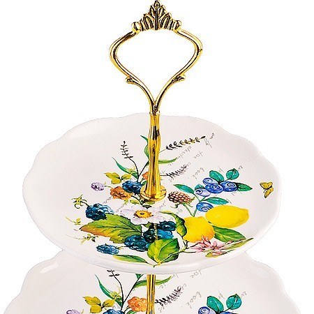 Конфетница 3-х ярусная Лесные ягоды с лимонами доломит/ металл LR (60155) Конфетница 3-х ярусная Лесные ягоды с лимонами доломит/ металл LR (60155)