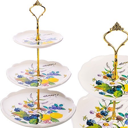 Конфетница 3-х ярусная Лесные ягоды с лимонами доломит/ металл LR (60155) Конфетница 3-х ярусная Лесные ягоды с лимонами доломит/ металл LR (60155)