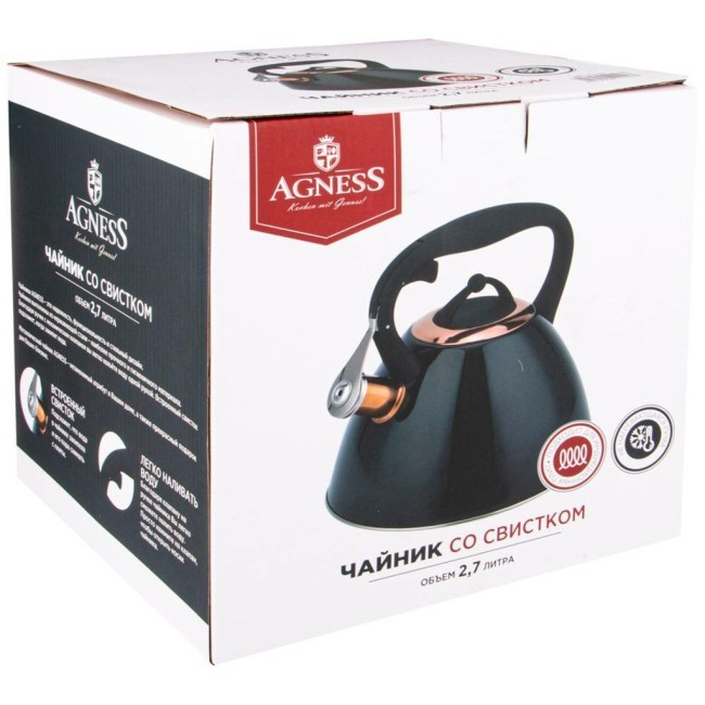 Чайник agness "тюдор" со свистком 2,7 л, тит. покрытие носика, термоаккум. дно, индукция Agness (914-153) Чайник agness "тюдор" со свистком 2,7 л, тит. покрытие носика, термоаккум. дно, индукция Agness (914-153)