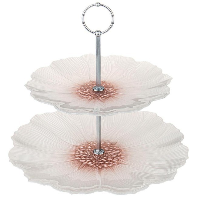Этажерка 2х-ярусная "белый цветок" 21см/28см АКСАМ (339-194)