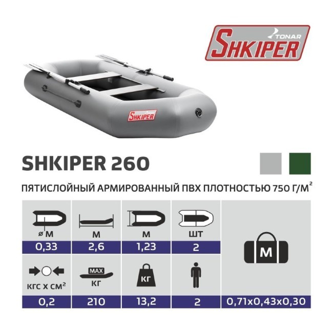 Лодка ПВХ Тонар Шкипер 260 (серая) (72586)