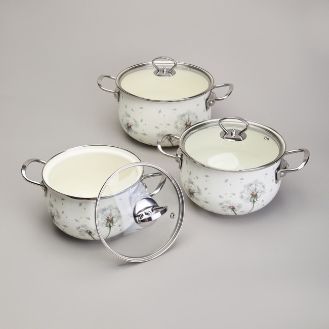 Набор кастрюль эмалированный, серия "dandelion" 6пр. 2,0/2,8/3,8л диа.18/20/22см Agness (943-105) Набор кастрюль эмалированный, серия "dandelion" 6пр. 2,0/2,8/3,8л диа.18/20/22см Agness (943-105)