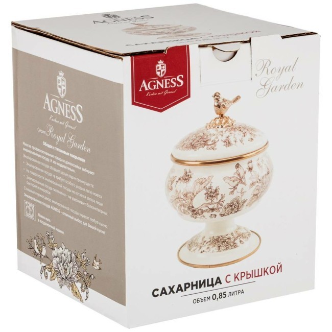 Сахарница agness эмалированная на ножке, серия royal garden 0,85л Agness (950-094)