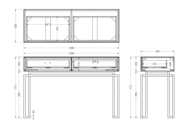 Консоль черная 2 ящика  120*42*77см (TT-00003623)