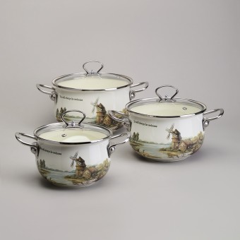 Набор кастрюль эмалированный, серия "family house" 6пр. 2,0/2,8/3,8л диа.18/20/22см Agness (943-106)