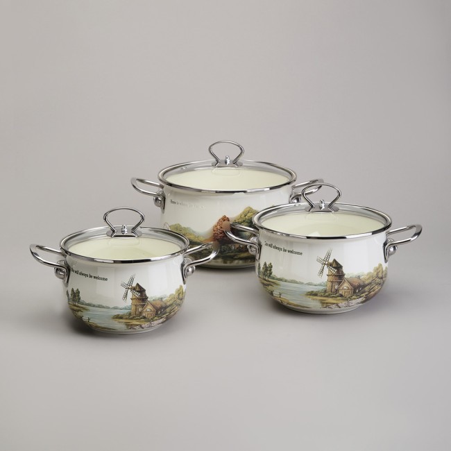 Набор кастрюль эмалированный, серия "family house" 6пр. 2,0/2,8/3,8л диа.18/20/22см Agness (943-106) Набор кастрюль эмалированный, серия "family house" 6пр. 2,0/2,8/3,8л диа.18/20/22см Agness (943-106)