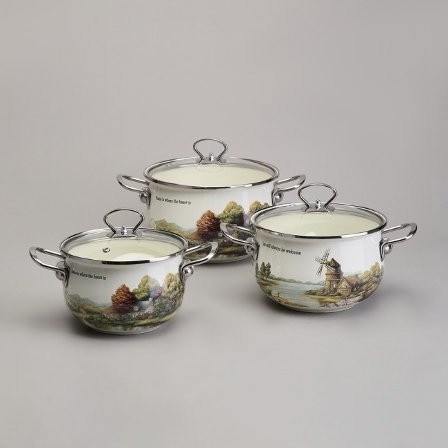 Набор кастрюль эмалированный, серия "family house" 6пр. 2,0/2,8/3,8л диа.18/20/22см Agness (943-106) Набор кастрюль эмалированный, серия "family house" 6пр. 2,0/2,8/3,8л диа.18/20/22см Agness (943-106)