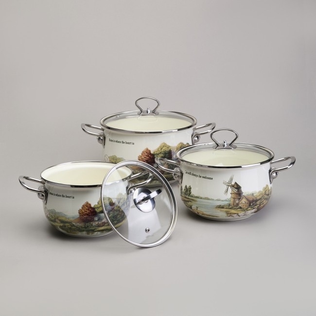 Набор кастрюль эмалированный, серия "family house" 6пр. 2,0/2,8/3,8л диа.18/20/22см Agness (943-106) Набор кастрюль эмалированный, серия "family house" 6пр. 2,0/2,8/3,8л диа.18/20/22см Agness (943-106)