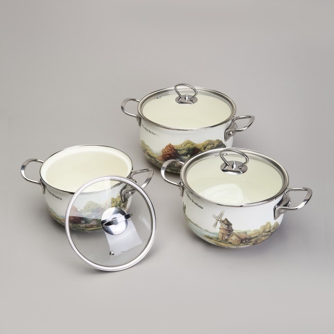 Набор кастрюль эмалированный, серия "family house" 6пр. 2,0/2,8/3,8л диа.18/20/22см Agness (943-106) Набор кастрюль эмалированный, серия "family house" 6пр. 2,0/2,8/3,8л диа.18/20/22см Agness (943-106)