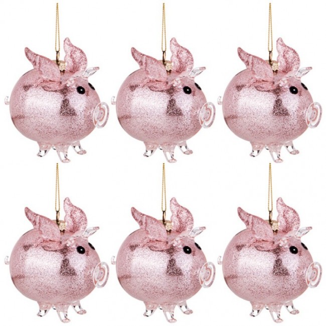 Декоративное изделие " свинка-ангел" цвет:розовый набор из 6шт 9*6 см высота=9,5 см без упаковки Lefard (865-393)