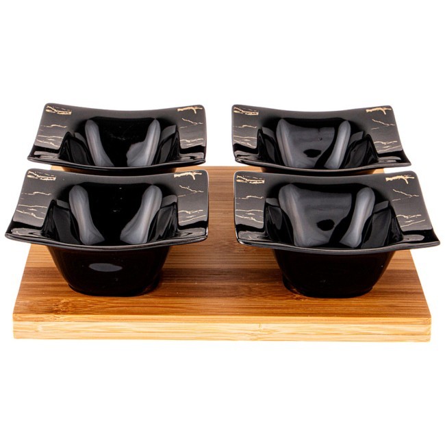 Набор из 4 салатников на дерев.подставке lefard "fantasy" 11,5 см черный Lefard (42-361)