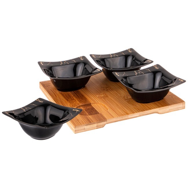 Набор из 4 салатников на дерев.подставке lefard "fantasy" 11,5 см черный Lefard (42-361)