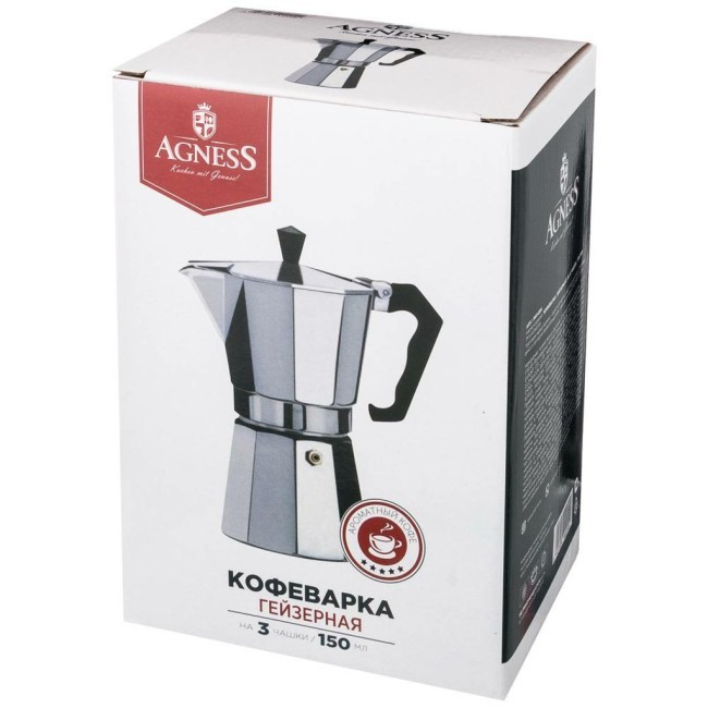 Кофеварка гейзерная "монблан", 150 мл на 3 чашки Agness (944-003)