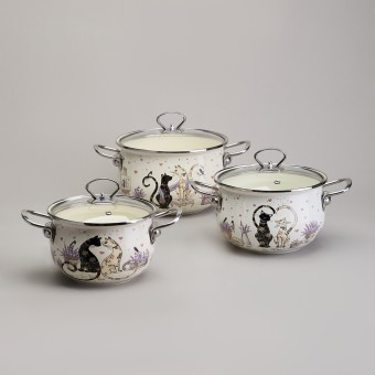 Набор кастрюль эмалированный, серия "lavender cats 6пр. 2,0/2,8/3,8л диа.18/20/22см Agness (943-107) Набор кастрюль эмалированный, серия "lavender cats 6пр. 2,0/2,8/3,8л диа.18/20/22см Agness (943-107)