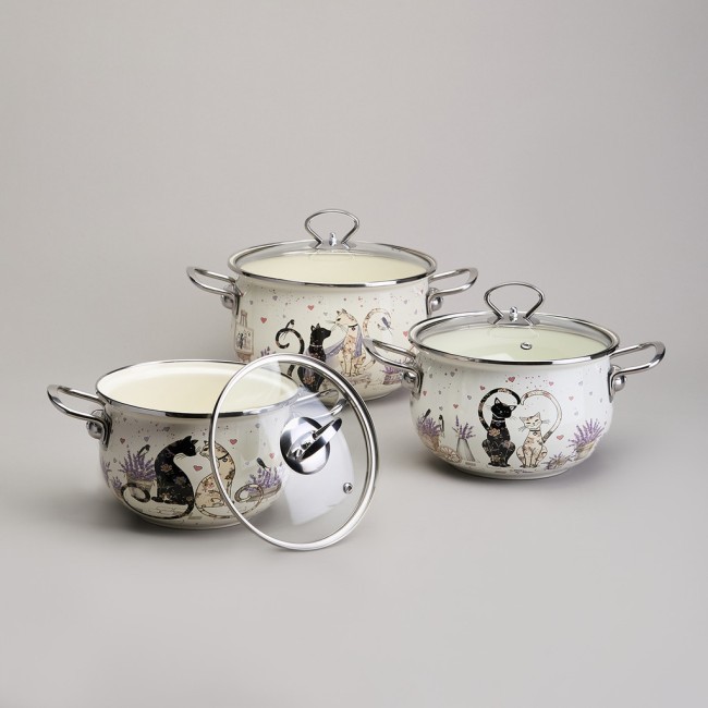 Набор кастрюль эмалированный, серия "lavender cats 6пр. 2,0/2,8/3,8л диа.18/20/22см Agness (943-107) Набор кастрюль эмалированный, серия "lavender cats 6пр. 2,0/2,8/3,8л диа.18/20/22см Agness (943-107)