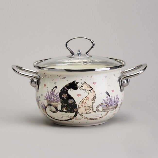 Набор кастрюль эмалированный, серия "lavender cats 6пр. 2,0/2,8/3,8л диа.18/20/22см Agness (943-107) Набор кастрюль эмалированный, серия "lavender cats 6пр. 2,0/2,8/3,8л диа.18/20/22см Agness (943-107)