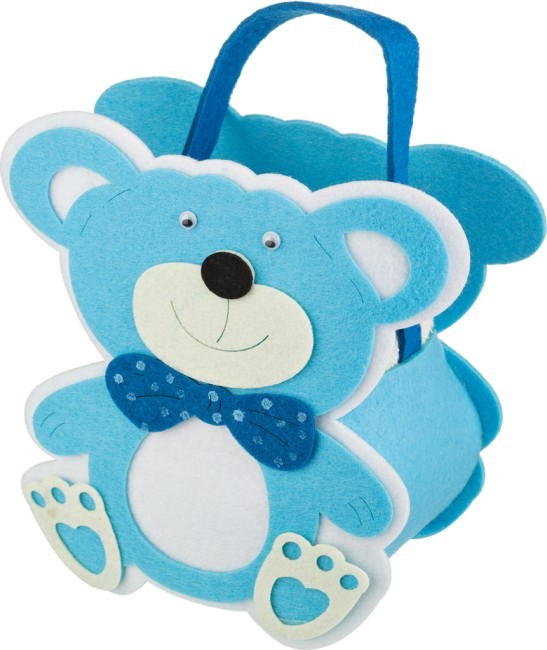 Полотенце 90*50см, "мишки", хлопок 100%, 400г/м.кв, шампань в фетровой сумочке голубой Текстильный Мир (703-513-2)