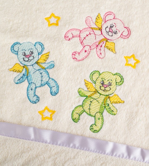 Полотенце 90*50см, "мишки", хлопок 100%, 400г/м.кв, шампань в фетровой сумочке голубой Текстильный Мир (703-513-2)