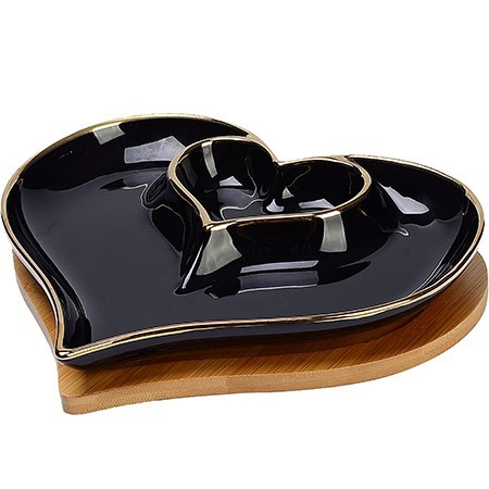 Менажница Сердце 2 секции с подставкой 2пр фарфор/дерево LR (12089) Менажница Сердце 2 секции с подставкой 2пр фарфор/дерево LR (12089)