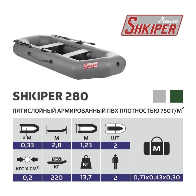 Лодка ПВХ Тонар Шкипер 280 (серая) (72589) Лодка ПВХ Тонар Шкипер 280 (серая) (72589)