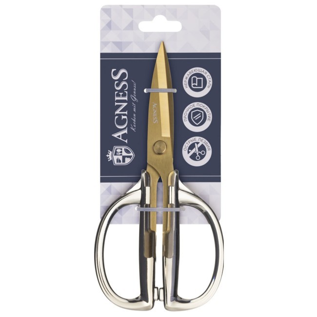 Кухонные ножницы цвет серый, титановое покрытие лезвия, 19,5 см Agness (671-034) Кухонные ножницы цвет серый, титановое покрытие лезвия, 19,5 см Agness (671-034)