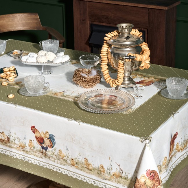Скатерть "золотая курочка" 160х220см, 100% хлопок, твил с пропиткой Lefard (850-767-21) Скатерть "золотая курочка" 160х220см, 100% хлопок, твил с пропиткой Lefard (850-767-21)
