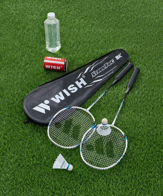 Набор для бадминтона WISH Steeltec 9, 2 ракетки, 2 волана, белый/синий (1585199)