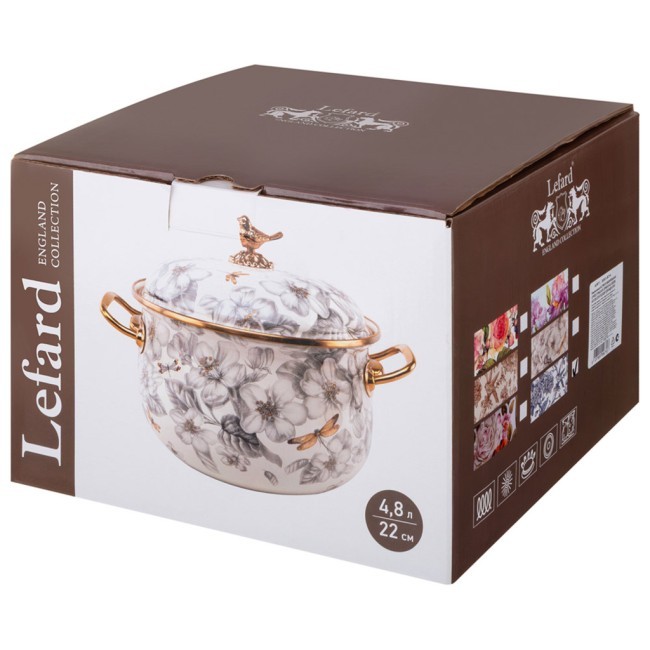 Кастрюля эмалированная lefard с крышкой, серия royal garden 4,8л, диа.22см подходит для индук.пл Lefard (950-674)