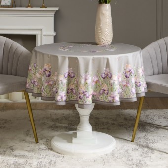 Скатерть круглая  " ирисы" 150см , серый ,100% хлопок ,твил, с пропиткой Lefard (850-755-23)