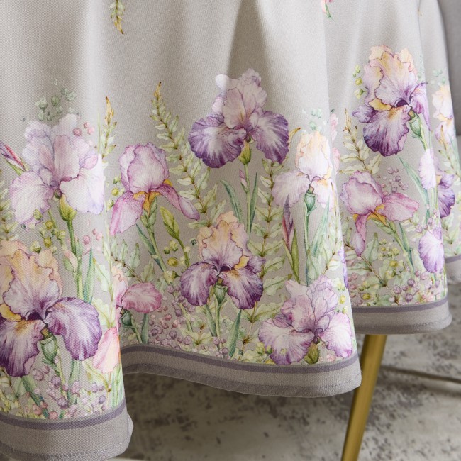 Скатерть круглая  " ирисы" 150см , серый ,100% хлопок ,твил, с пропиткой Lefard (850-755-23)