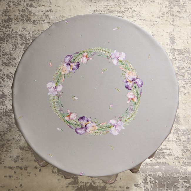 Скатерть круглая  " ирисы" 150см , серый ,100% хлопок ,твил, с пропиткой Lefard (850-755-23)