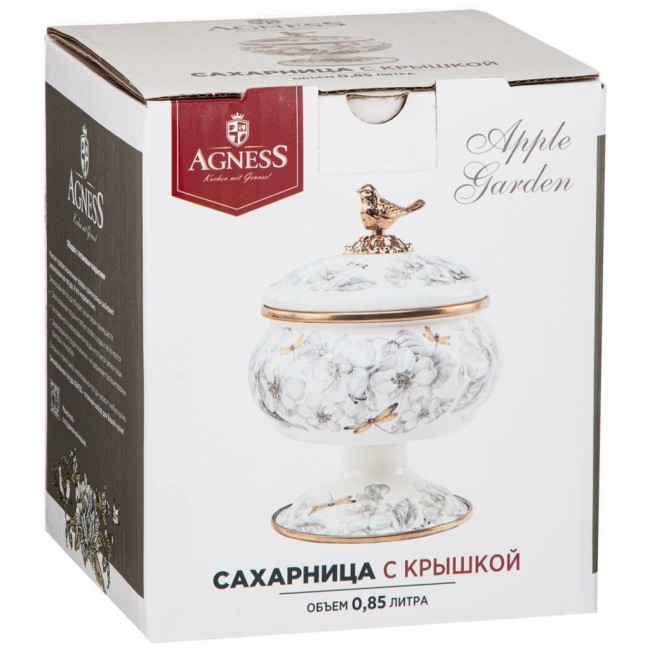 Сахарница agness эмалированная на ножке, серия яблоневый сад, 0,85л Agness (950-535)