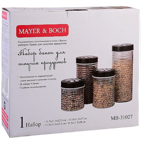 Набор банок для сыпучик продуктов 4пр стекло/полипроп Mayer&Boch (31027) Набор банок для сыпучик продуктов 4пр стекло/полипроп Mayer&Boch (31027)