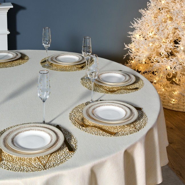 Скатерть  d220 cm круглая, "феерия. золото", цвет: бежевый,  полиэстер 100% Lefard (986-003-26)
