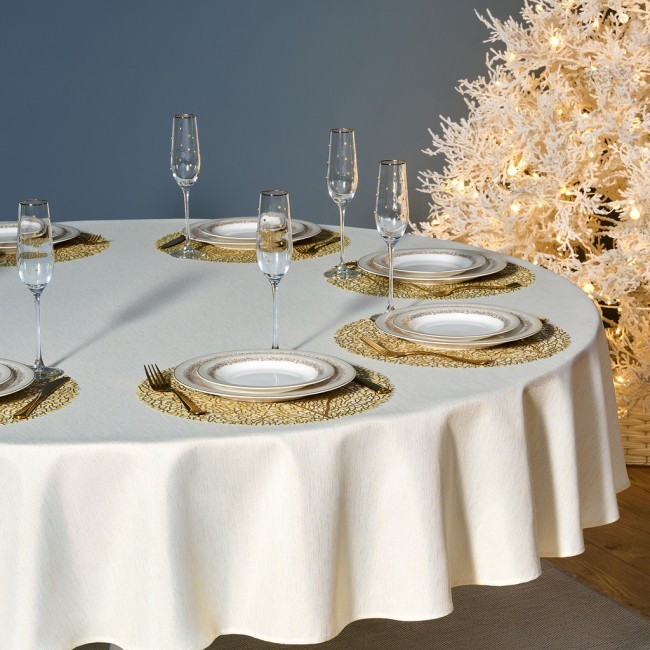 Скатерть  d220 cm круглая, "феерия. золото", цвет: бежевый,  полиэстер 100% Lefard (986-003-26)