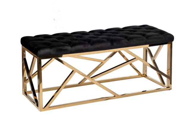 Банкетка велюр черный/золото 110*42*46см (TT-00007813)