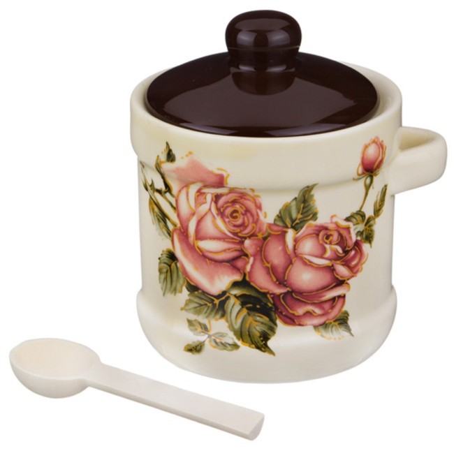 Емкость для сыпучих продуктов с ложкой "корейская роза" 13*11*12 см / 300 мл Agness (358-877)