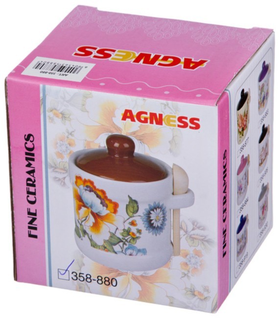 Емкость для сыпучих продуктов с ложкой "корейская роза" 13*11*12 см / 300 мл Agness (358-877)