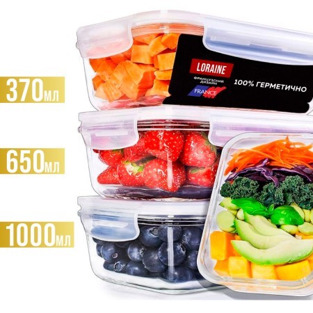 Набор жаропрочных мисок 6пр с/кр 0,37/0,65/1л стекло LR (26265)