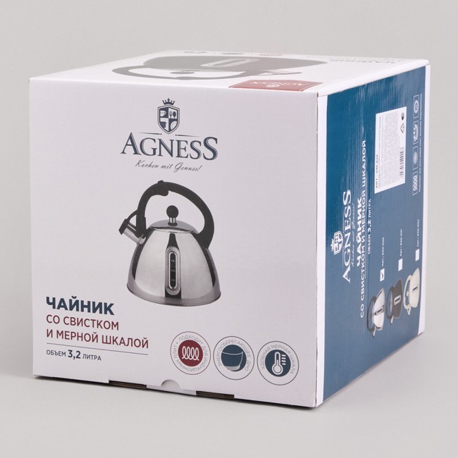 Чайник со свистком и мерной шкалой, 3,2л Agness (940-020)