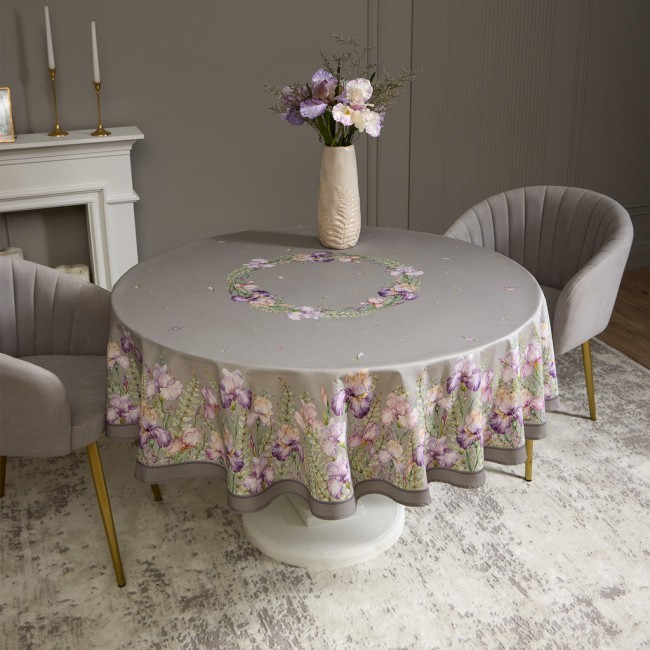 Скатерть круглая "ирисы" 190см ,серый, 100% хлопок, твил, с пропиткой Lefard (850-755-24)