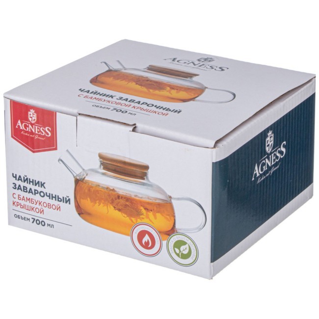 Чайник заварочный 700 мл. с бамбуковой крышкой Agness (887-253)