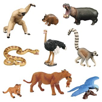 Набор фигурок животных серии "Мир диких животных": 2 льва, змея, лемур, попугай, обезьяна, страус, 2 бегемота (набор из 9 предметов) (MM211-265)