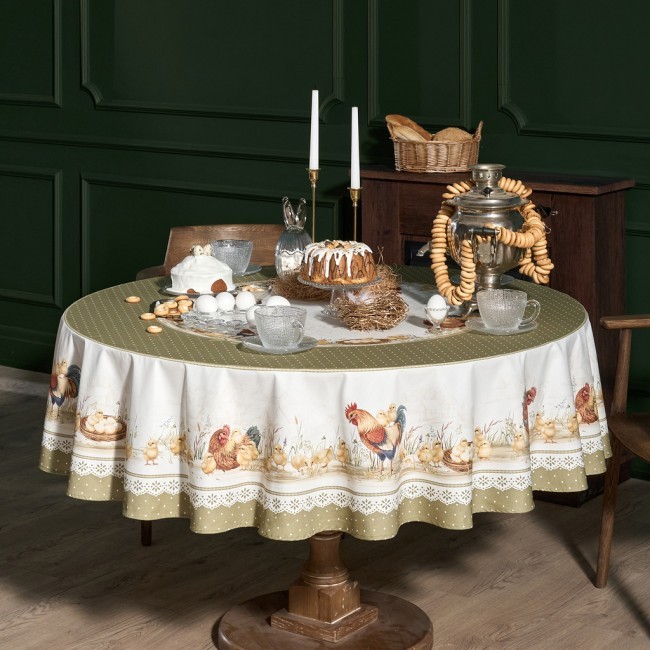 Скатерть круглая "золотая курочка" 185см, 100% хлопок, твил с пропиткой Lefard (850-767-28)