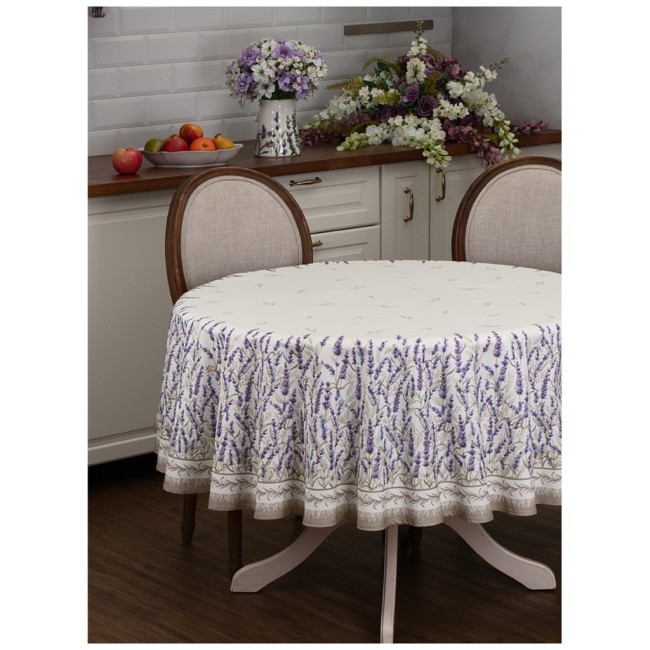 Скатерть круглая "душа прованса" 190см ,белый, 100% хлопок, твил, с пропиткой Lefard (850-735-25) Скатерть круглая "душа прованса" 190см ,белый, 100% хлопок, твил, с пропиткой Lefard (850-735-25)
