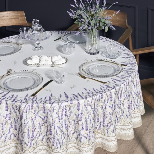 Скатерть круглая "душа прованса" 190см ,белый, 100% хлопок, твил, с пропиткой Lefard (850-735-25)