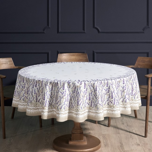 Скатерть круглая "душа прованса" 190см ,белый, 100% хлопок, твил, с пропиткой Lefard (850-735-25)