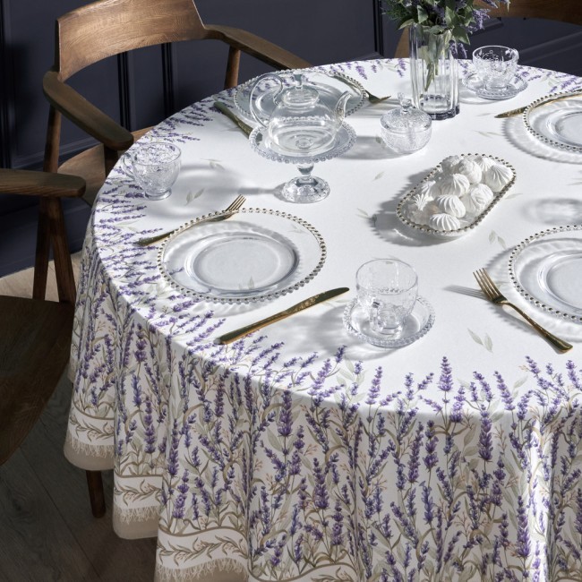 Скатерть круглая "душа прованса" 190см ,белый, 100% хлопок, твил, с пропиткой Lefard (850-735-25)